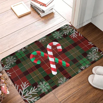Linksmų Kalėdų Kalėdų Senelio neslystantis durų kilimėlis Kalėdiniai saldainiai Tartano vonia Miegamojo kilimėlis Lauko kilimas Flanelinio rašto dekoras