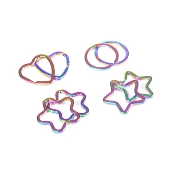 10vnt Rainbow Split Ring Heart Star raktų pakabukai Metalinis raktų pakabukas raktų pakabukui raktų pakabukui