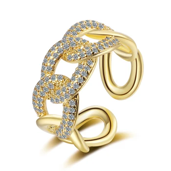 Naujas 925 svarų sterlingų sidabrinis žiedas Mikro inkrustuotas cirkoninis krištolo grandinėlės žiedas Rodomasis piršto žiedas Moteriškas atviros mados asmenybės žiedas