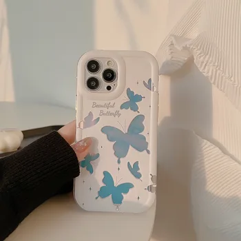 Retro Star drugelio lazerio menas skaidrus Telefono dėklas, skirtas iPhone 14 13 12 11 Pro Max 14Plus dėklas Mielas saldus animacinis filmas Prabangus viršelis