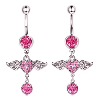 pink dangle long belly button rings wholesales 50vnt angel wings bambarcing jewelry belly bambel rinkinys moterims