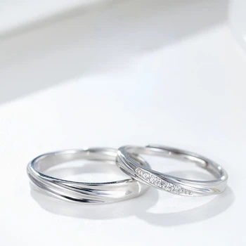 S925 Sidabrinis poros žiedas, vyriškų ir moteriškų žiedų pora, Mobiuso žiedas su deimantais kaip maža šventinė dovana