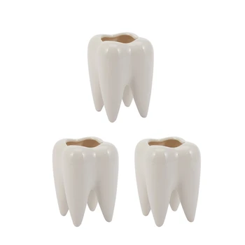 3X danties forma Baltas keraminis gėlių vazonas Modernaus dizaino sodinamųjų dantų modelis Mini darbastalio vazonas Kūrybinė dovana (be augalų)