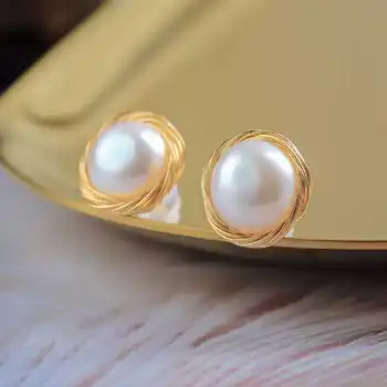 Natūralus gėlavandenis perlas Balti barokiniai auskarai 18K Motinos diena Vestuvių aksesuarai Mada Gražios šventinės dovanos Dovana
