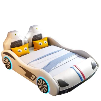 Vaikiška automobilinė lova Vienišas berniukas mergaitė Animacinis filmas Kūrybinė medžio masyvo oda Daugiafunkcinė sportinė automobilinė lova