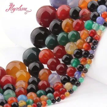 Natural Multicolor Aagte Round Smooth Frost Bearded Stone Beads 15 colių 