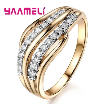 Nauji nuostabūs klasikiniai aukso spalvos pirštų žiedai 925 svarų sterlingų sidabrogeometriniai moterų/panelių/merginų vestuvių vakarėlio papuošalai