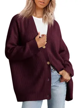 Moterų megztinis 2023 Atviras priekinis oversized mygtukas Lengvi megztiniai V Kaklas Laisvi megztiniai Megztiniai Drabužiai