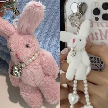 2vnt Bunny Heart Telefonų grandinėlė Korėjos INS Punk Mielos triušio lėlės Raktų pakabuko dekoravimas Y2K mados papuošalų pakabukų aksesuarai