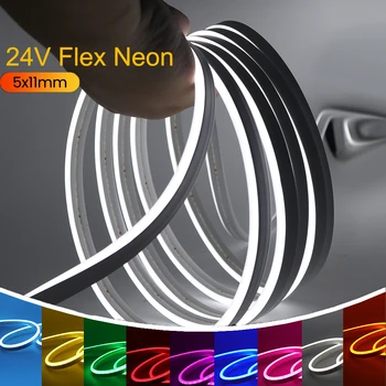 24V Led neoninių juostinių žibintų 2835 Flex Tape IP67 vandeniui atsparus virvės silicio vamzdžio strypas 5mm x 11mm Pasidaryk pats atostogų dekoravimo šviesa 10m 20m