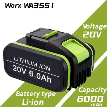 1-3Pack 20V 6.0Ah/6000mAh ličio jonų baterija Worx WA3551 WA3551.1 WA3553 WA3553.2 WA3641 akumuliatorius+įkroviklis
