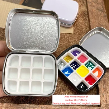 1Pc 12Grid Empty Mini Akvarelės dėžutė Nešiojama akvarelės paletė Kelionių tapyba Eskizas Drėkinamasis dėžutė Dažų dėžutė Meno reikmenys