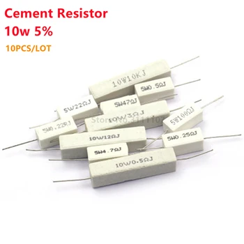 10PCS 10W 5% cemento rezistoriaus galios varža 0.1R 0.33R 5R 10R 0.22 0.47 0.5 1 2 3 5 10 20 30 36R 100 1K 2K 3K 5.6K 10K omas