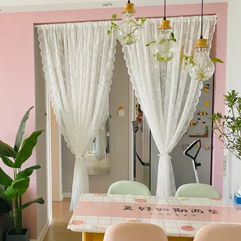 retro balta nėriniuota užuolaida Tiulio lango žaliuzės mergaitiškam miegamajam Svetainė Virtuvė Vien užuolaidų užuolaidos Vestuvių arkos dekoras