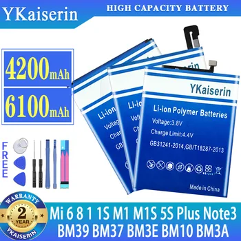 YKaiserin baterija Xiaomi Mi 6 8 1 1S M1 M1S 5S Plus 5SPlus Note3 Pastaba 3 BM39 BM37 BM3E BM10 BM3A pakaitinė bakterija