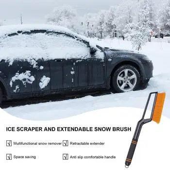 Patvarus automobilio sniego kastuvas su ilga rankena sniego grandiklis Apledėjimo šepetys Stiklo šalčio valiklis Vietos taupymo sniego valymo įrankio šepetys