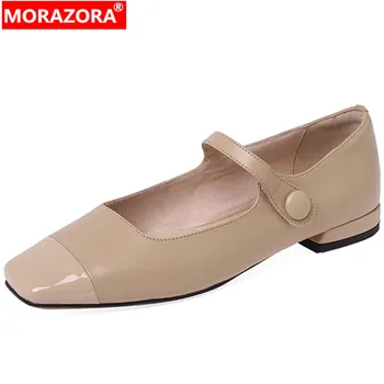 MORAZORA 2022 New Arrive Solid Ladies Simple Pumps Genuine Leather Shoes Women Hot Sale Square Low Heels Batai