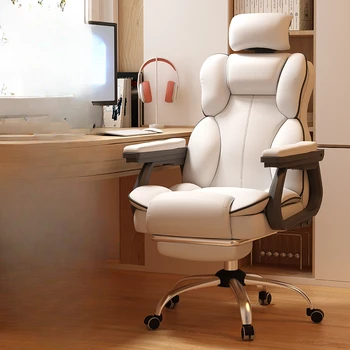 Prabangios baltos biuro kėdės Atsipalaiduoja Atlošiamos mobilios meditacijos biuro kėdės Mobilios Silla Oficina Ergonomica salono baldai