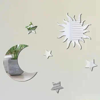 PVC žvaigždžių veidrodžio sieninis lipdukas Creative Star Mirror Mirror Art Decal Moon DIY Moon Combination Decal Room Decor