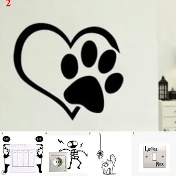 Mielas animacinis filmas 3D katės ir šuns jungiklio lipdukai nuimamas sieninis lipdukas miegamojo svetainei Namų dekoro lipdukai Lizdo pasta