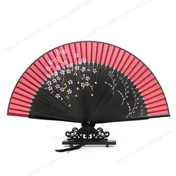 8.3 colių Rankinis sulankstomas ventiliatorius Raudonas juodas šilkas Bambukas Kinų Japonų namų deco žavingos elegantiškos vintažinio retro stiliaus moterų dovanos