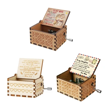 Medinės muzikos dėžutės, lazeriu graviruotos senovinės medinės saulės muzikinės dėžutės dovanos gimtadieniui/Kalėdoms/Valentino dienai