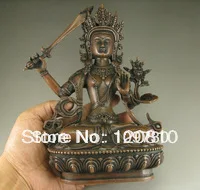 Vario žalvario amatas 00220 Kinų rankomis raižyta liaudies kolekcija senoji bronzinė Manjushri Budos statula