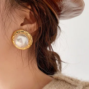 XIALUOKE Madingi geometriniai apvalūs auskarai moteriai Vintažiniai dideli perlų sagos Auskarai Vakarėlio vestuviniai papuošalai