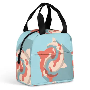 Custom Pattern Tote Lunch Bags for Women Lucky Fish Print Portable Meal Bag Picnic Travel Breakfast Box Office Work School