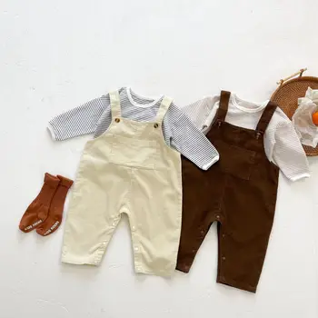 2022 Pavasario rudens kūdikių vaikų kombinezonas naujagimis kūdikis velvetinė petneša kelnės dryžuotos viršūnės berniukai mergaičių kombinezonas ir marškinėliai
