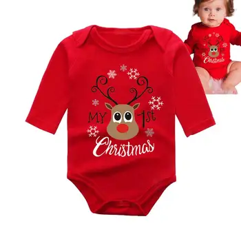 Pirmoji kalėdinė apranga Kūdikių kalėdinių drabužių apranga Mergaitė Berniukas Kalėdinė apranga Romperis ilgomis rankovėmis Mergaitėms