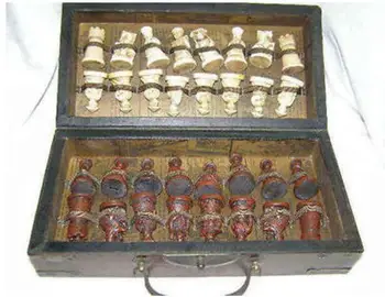 Copper Satue kinų armijos stilius 32 vnt., Šachmatų rinkinys, odinė medinė dėžutės lenta ir tradicinis žaidimas