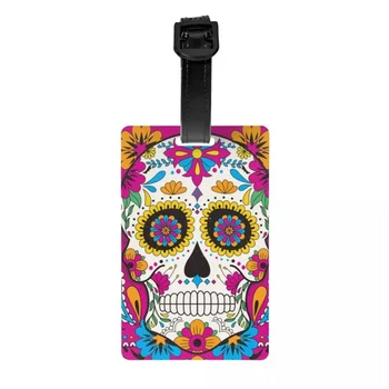 Mirusio cukraus kaukolės bagažo diena Kelionės lagamino Helovino Meksikos gėlių privatumo viršelio vardo ID kortelė