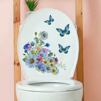 Nauji gėlių drugelių tualeto lipdukai dažyti tualeto dekoratyviniai lipdukai Kūrybiniai sienų lipdukai Lipnus PVC
