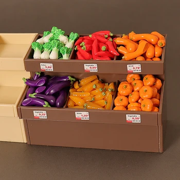 6Vnt 1:12 Mini simuliacija Dirbtiniai vaisiai ir daržovės Lėlių namelis Daržovių bambuko krepšelis Miniatiūriniai priedai vaikams