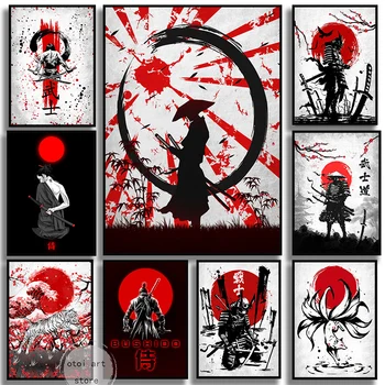 Japonų samurajų karys Samurajų mergina Bushido kardas Drakonas Meno plakatai Drobė Tapyba Sienų atspaudai Paveikslėliai kambario namų dekorui