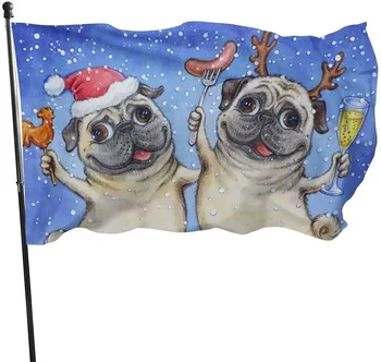 Funny Christmas Barbecue Beer Pug Dog Merry Indoor Outdoor Party Garden House Decoration Flag Dovanos vaikams