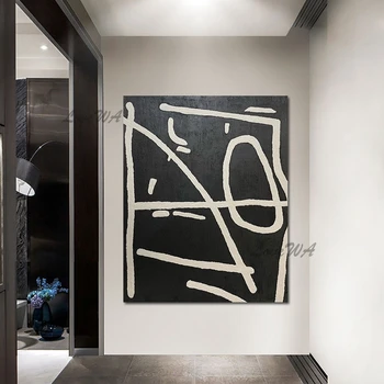 Rankomis nutapyta juodai balta aliejinė tapyba Abstrakti tekstūruota akrilo iliustracija Sienų freskos Kanavų menas namų pakabinimui Dekoravimas