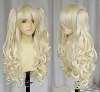 nemokamas pristatymas Vocaloid U light blonde cosplay ilgas garbanotas perukas + 2 klipas ant ponytail