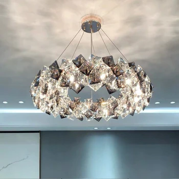 Modernus skaidrus ir pilkas krištolo apvalus prabangus šviestuvas Art Decor Lempa svetainei Dinning Room Lustre pakabinamas šviestuvas
