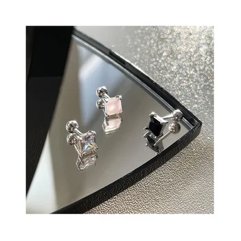 kremzlės auskarai moterims Klasikinio stiliaus juoda rožinė kubinis cirkonis sidabro spalvos auskarų smeigės Helix auskarų vėrimas Paprasti papuošalai KAE337
