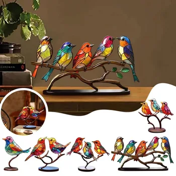 Nauji vitražai Paukščiai ant šakos Darbastalio papuošalai Dvipusiai daugiaspalviai gyvūnai Forma Geležies dailė Amatų namų dekoracijos