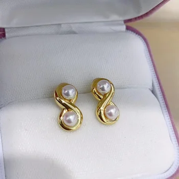 2023 Naujas dizainas 8 dizaino dvigubi gėlavandenių perlų smeigės auskarai Moteriškos rankų darbo 