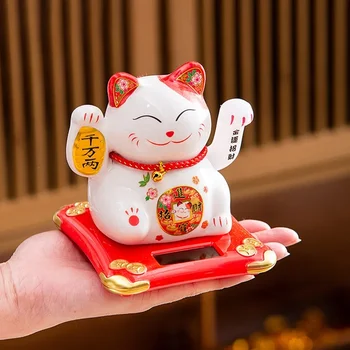 4,5 colio keramika viliojanti laiminga katė saulės energija varoma fortūna katė mojuojanti ranka Maneki Neko dovanų dėžutė Namų dekoravimas Zen centrinis elementas