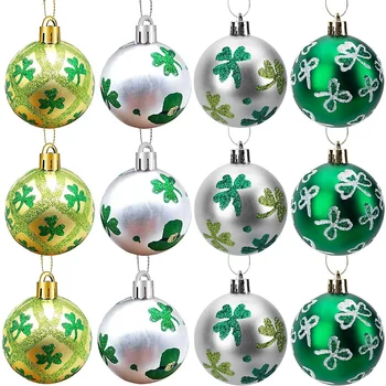 St. Patrick's Day Ball Ornaments 6cm Green Shamrocks Balls Dekoratyvinis pakabukas medžiui Namų biuras Šventinės dekoracijos