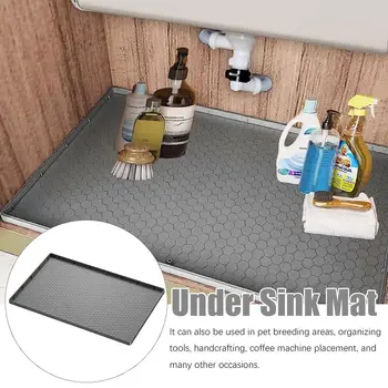 22*34Inch Under Sink Mat Silicone 2 galonų talpos kriauklės dėklas Stilingas šešiakampio rašto kriauklės ir spintelės apsauga