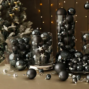 4cm-15cm Juoda ekologiška plastikinė kalėdinio rutulio dekoracija Kalėdų eglutės rutulio ornamentas Pakabukas Kabantis Navidad Naujųjų metų dovana
