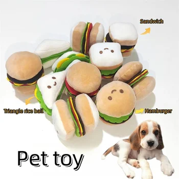 Hamburgerio stilius Interaktyvūs triukšmingi pliušiniai naminių gyvūnėlių žaislai tiek katėms, tiek šunims Garsas Šuniuko žaislas Kimštas girgždantis
