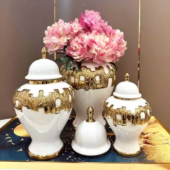 Aukso keramikos generolas Jar gėlių vaza Porcelianas Rankdarbiai Imbiero stiklainis Laikymo bakas Namų dekoravimas Kiniškas senovinis butelis
