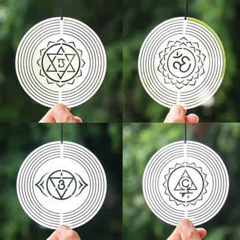 čakrų vėjo suktuko amuletas 3D sūkurys Vėjo varpeliai Skulptūros Reiki joga Meditacija Mandala Om Dvasinis kabantis sodo dekoras